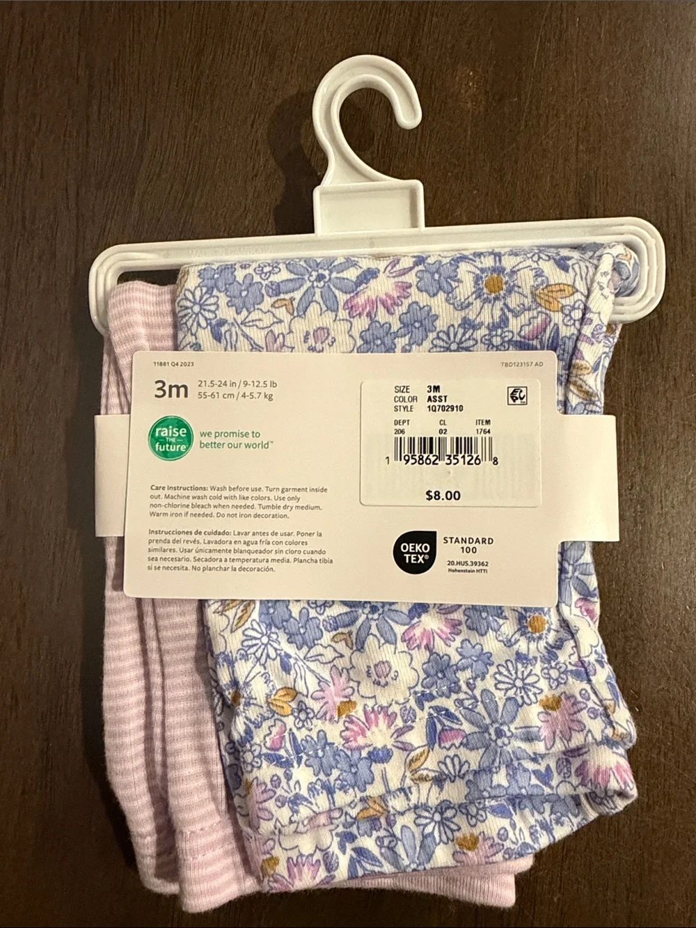 NWT Carter's 2-Pack Floral and Pink Stripe Baby Pants 3months